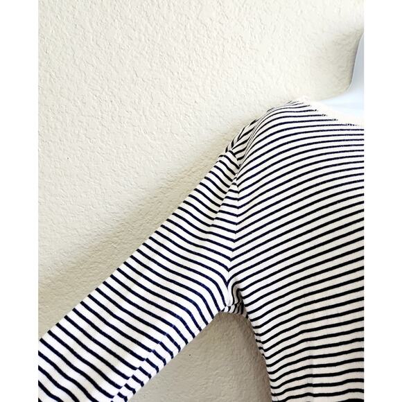 LRL Lauren Jeans Co Black Cream Stripes Top XL Long Sleeves Patches On Elbows - Picture 2 of 5